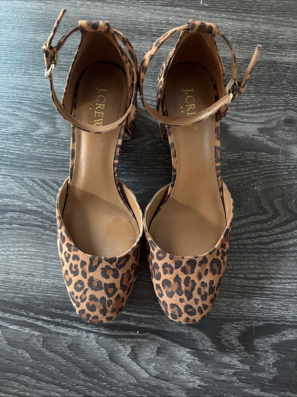 J. Crew Leopard Print Ankle-Strap Pumps in Brown and Black
